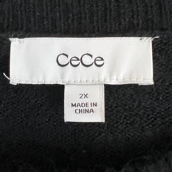 CeCe Womens Fair Isle Embellished Sweater 2X Black White Beaded Rhinestone - Picture 6 of 8